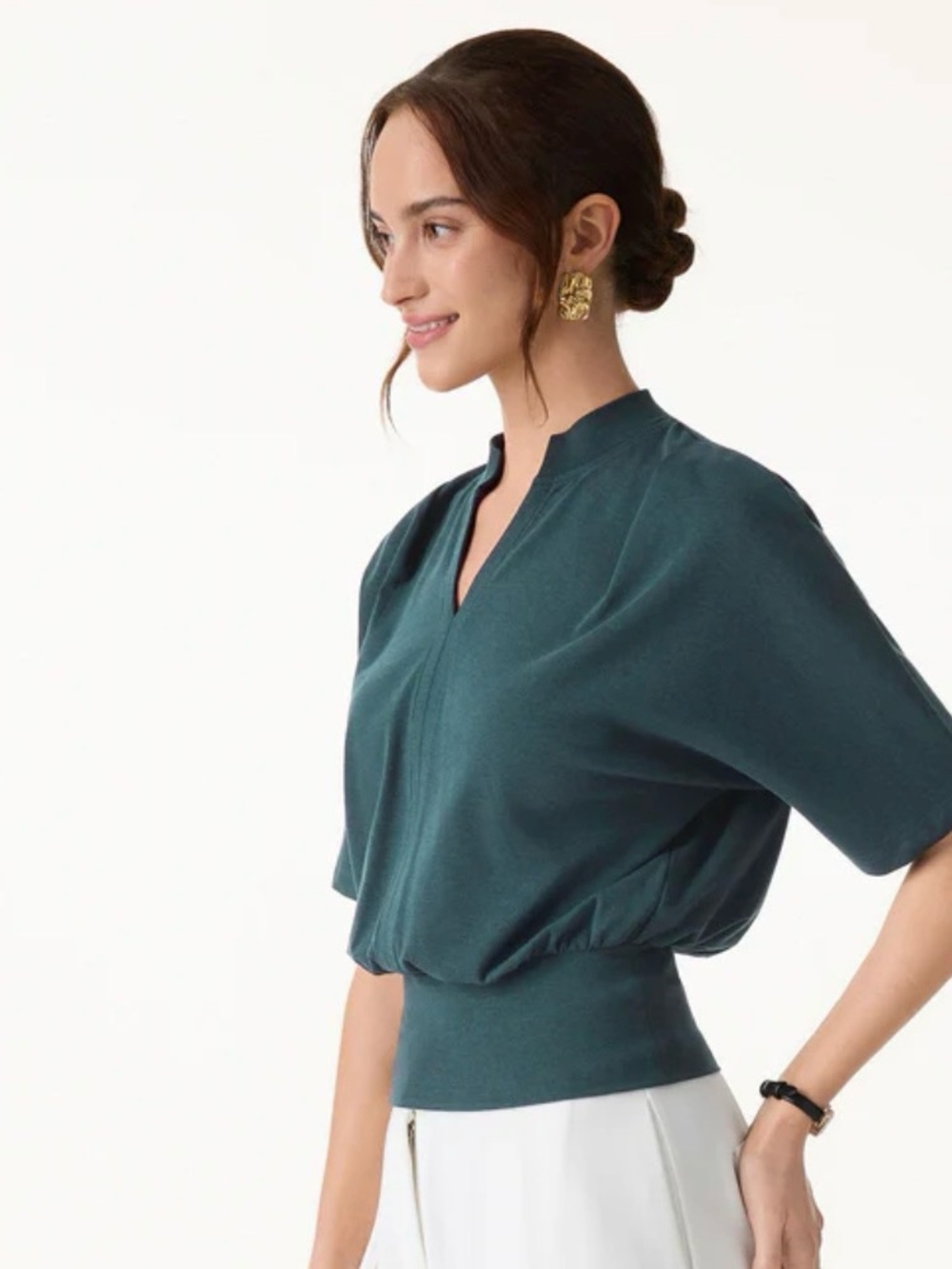 OGL Women's Teal V-Neck Short Sleeve Top - Picture 5 of 5